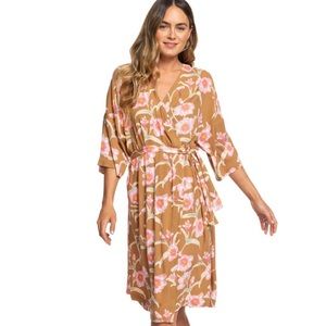 Roxy Floral Tan and Pink Dress